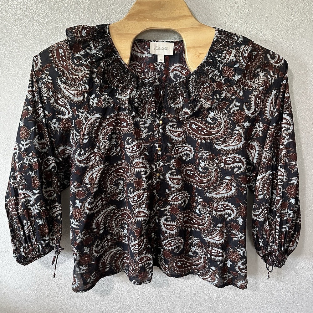 Anthropologie Cleobella Jillian Ruffle Balloon Sleeve Peasant Blouse Paisley‎ XL